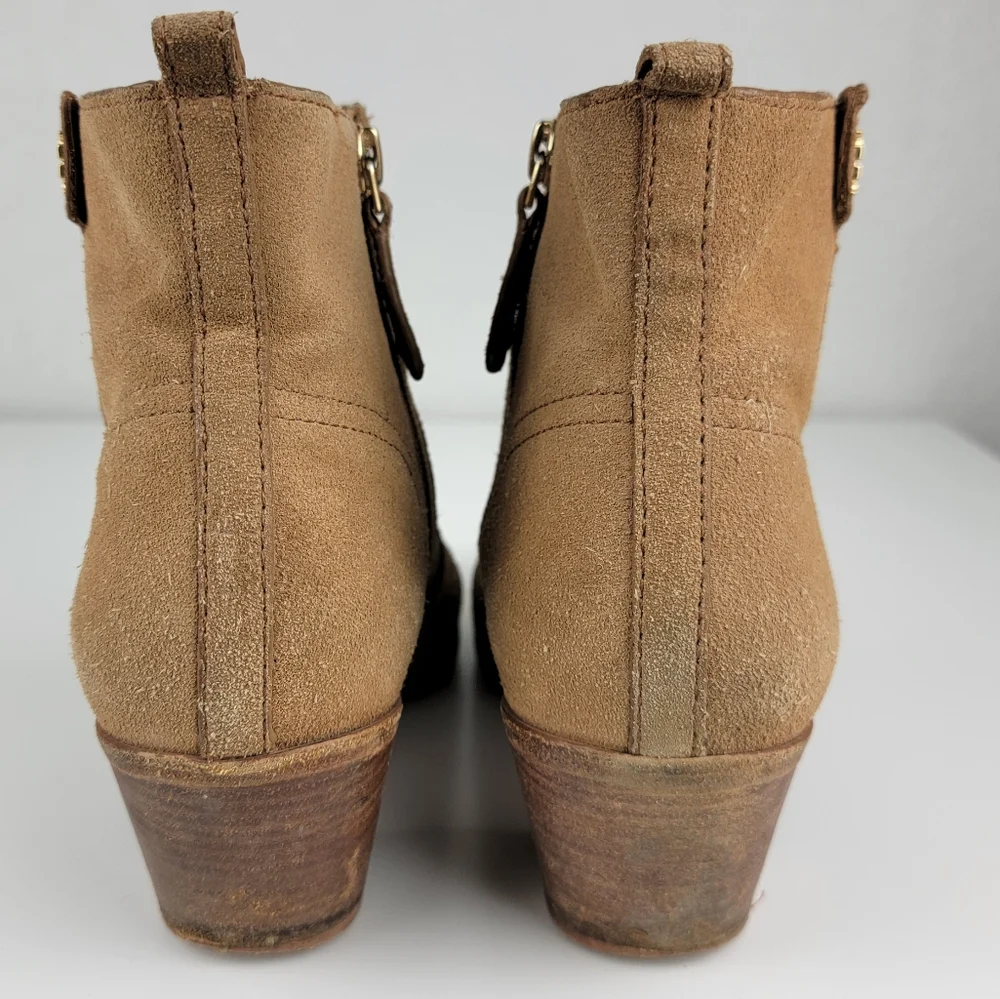 Tory Burch Suede Leather Side Zip Booties Congac Brown 9